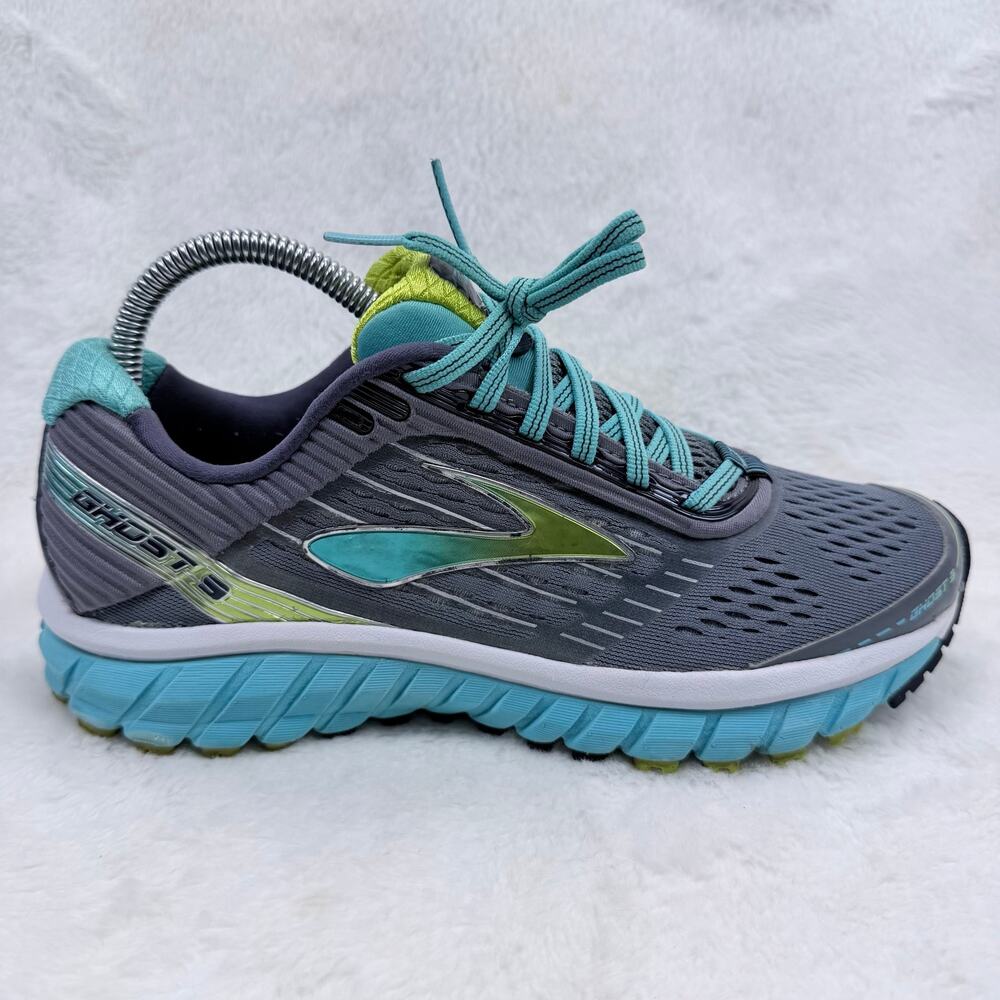 Brooks Ghost 9 Womens Running Shoes Gray Blue Lime Size 7.5 US Athletic Sneakers